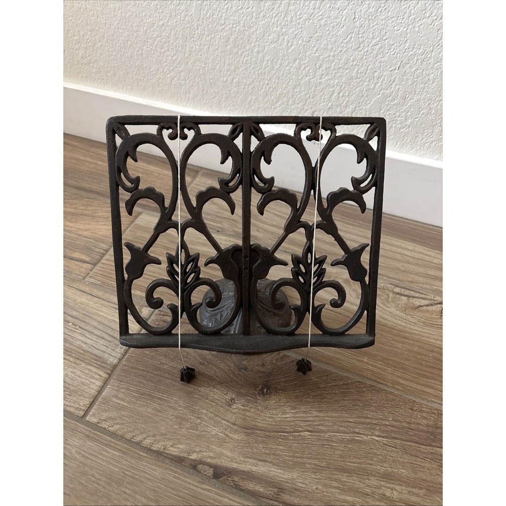 Vintage Cast Iron Cookbook Book Stand Recipe Holder w/ Page Weights Black